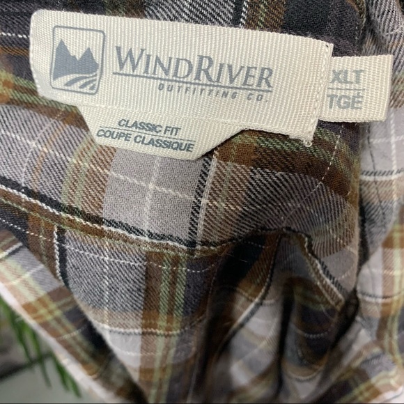 Wind River Flannel Shirt Button Down Men Sz XLT Plaid Brown Grey Long Sleeves - Picture 5 of 10